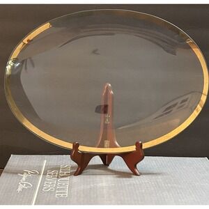Pilgrim Glass Silhouette Servers Oval Platter Gold Rim Clear Glass WV 18"x13"